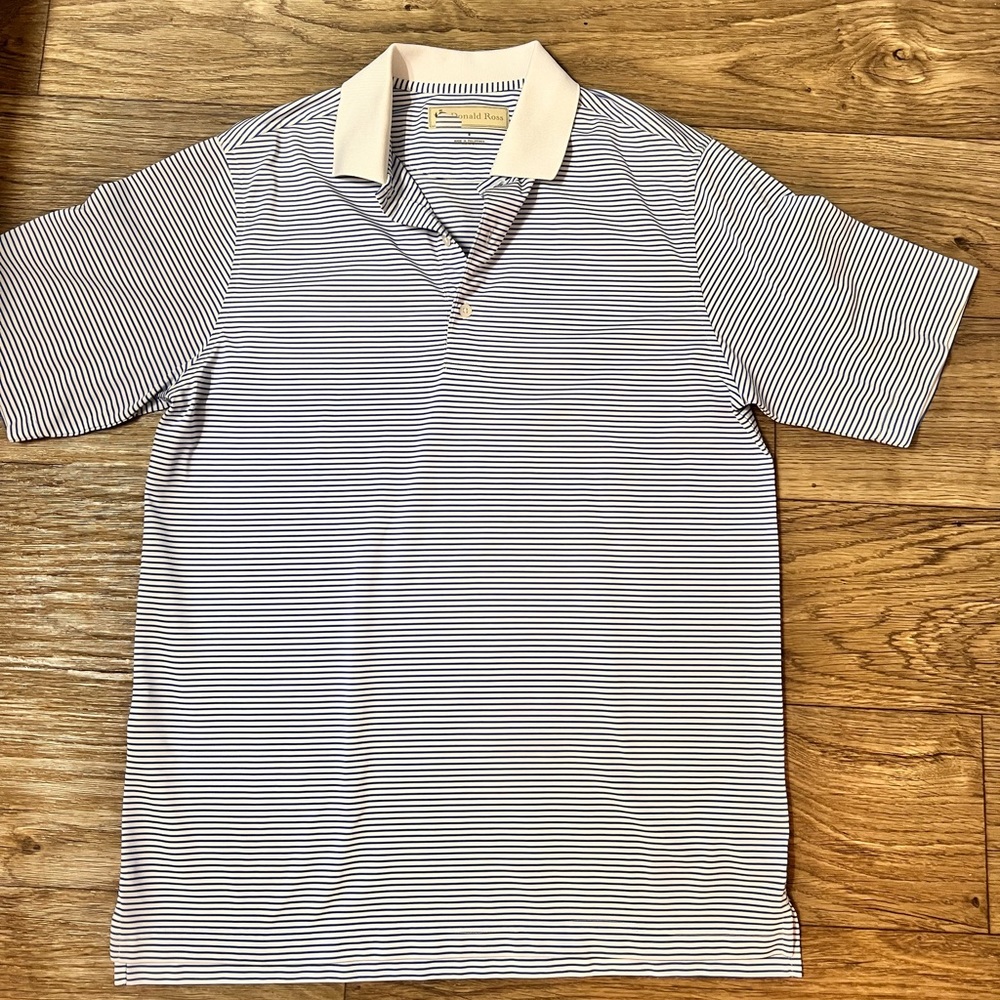 Donald Ross striped collared golf shirt
